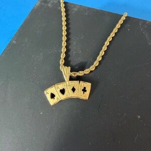 14-Karat Yellow Gold Royal Flush Playing Card Pendant